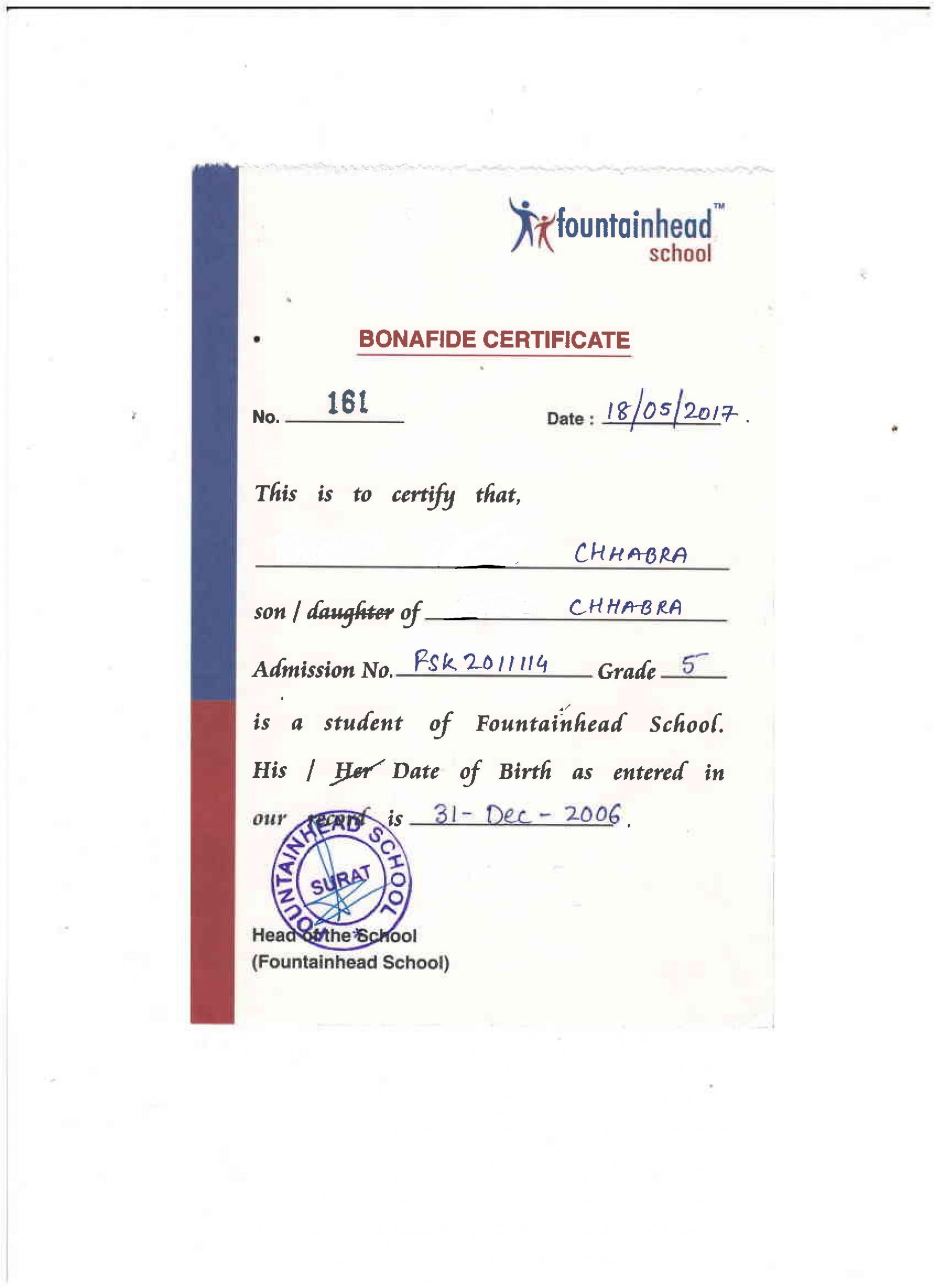  Bonafide Certificate