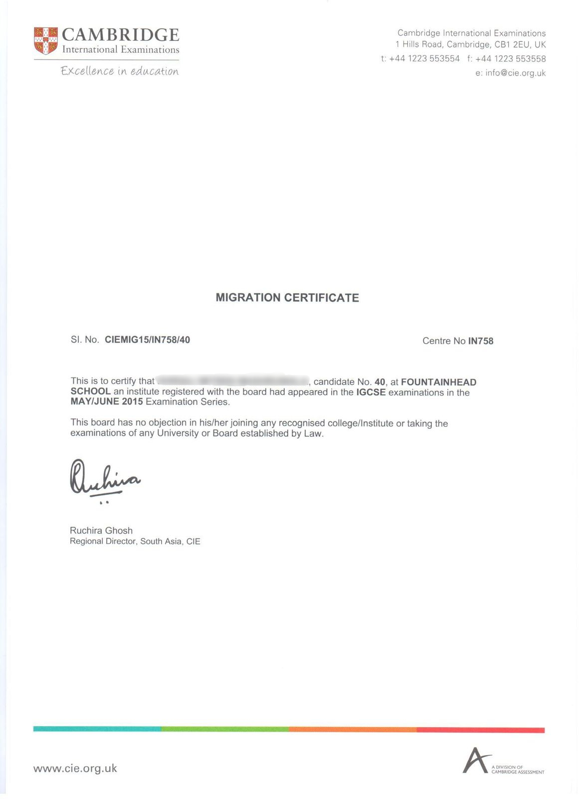 IGCSE Migration Certificate – Garde 10