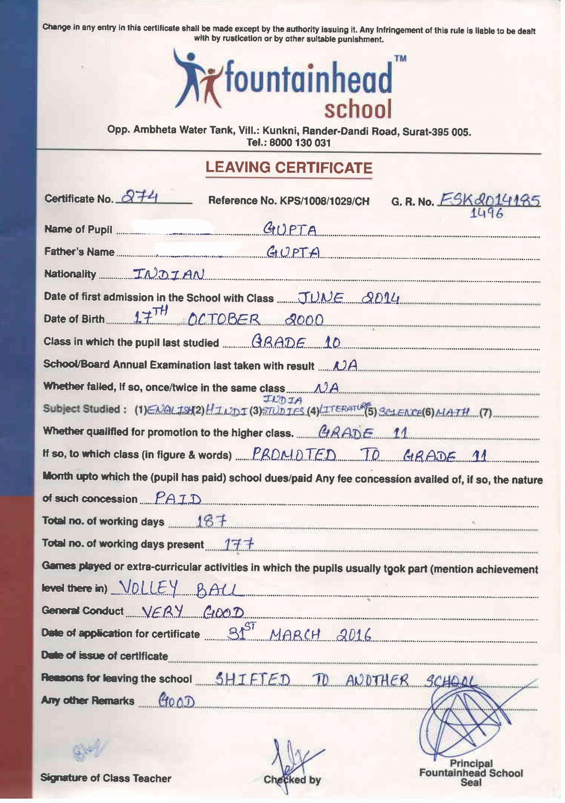 Leaving Certificate – Nursery to Grade 11