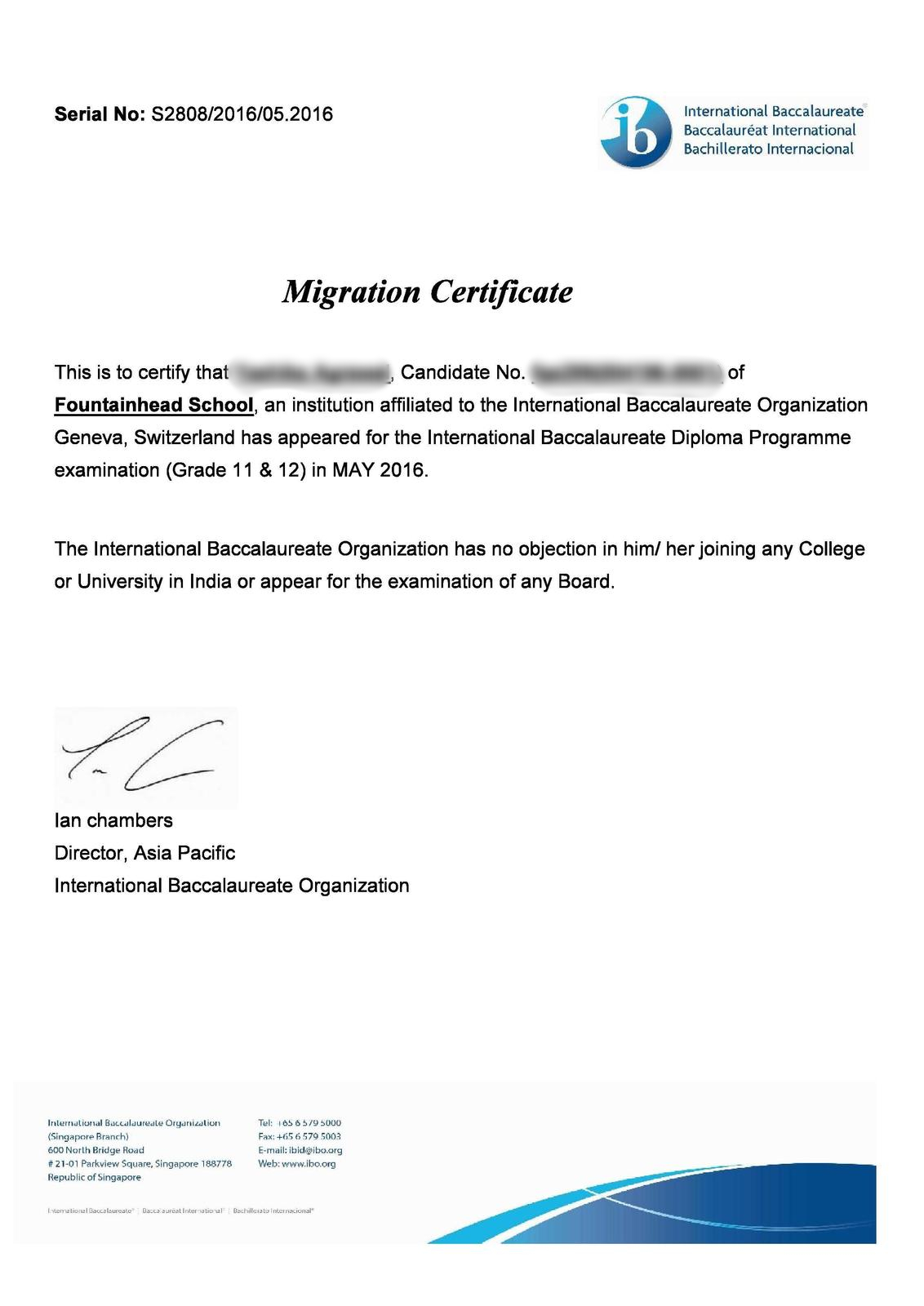 IBDP Migration Certificate – Grade 12